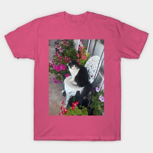 Tuxedo Cat Cute and Beautiful Flowers T-Shirt